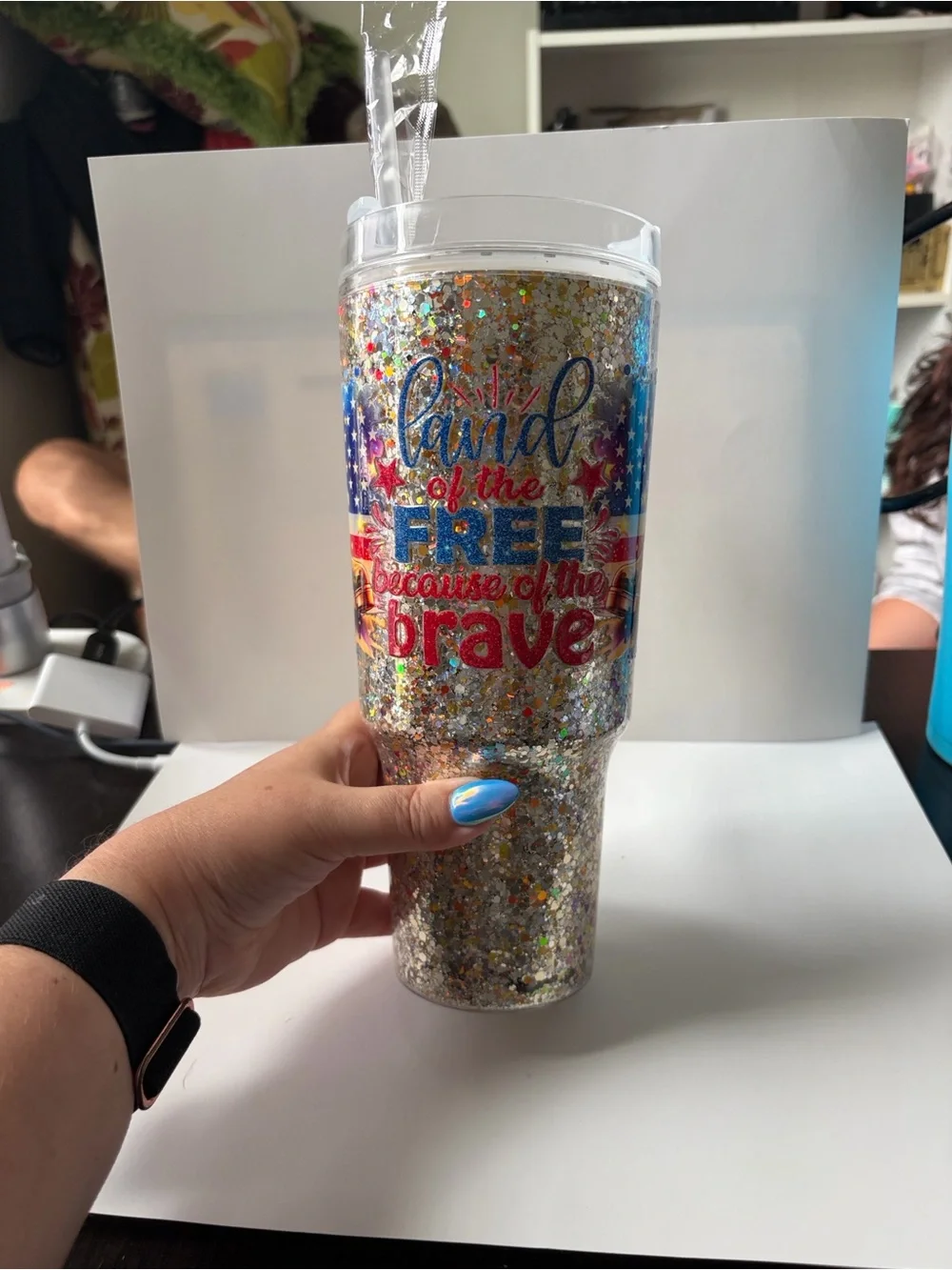 Land of the Free 30 oz Patriotic Dry Glitter Tumbler